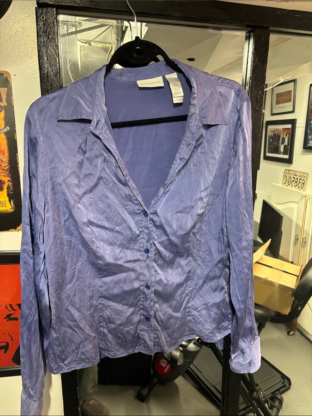 Liz Claiborne Lavender Button-Front Satin Blouse